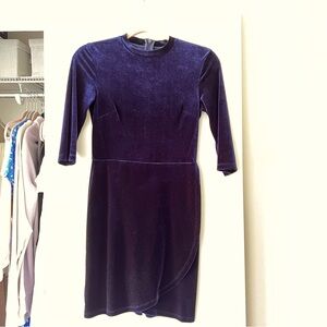 Sapphire blue velvet 3/4 length sleeve dress